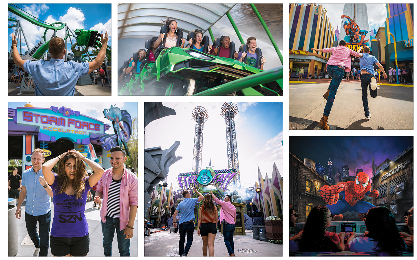 The Incredible Hulk Coaster, The Amazing Adventures of Spider-Man, Doctor Doom's Fearfall and more.